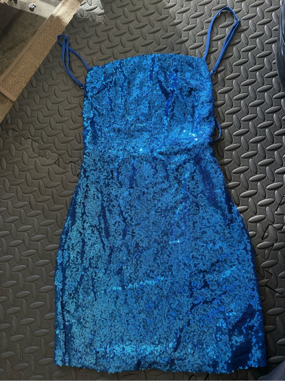 New Blue Sequin Spaghetti Strap Mini Dress